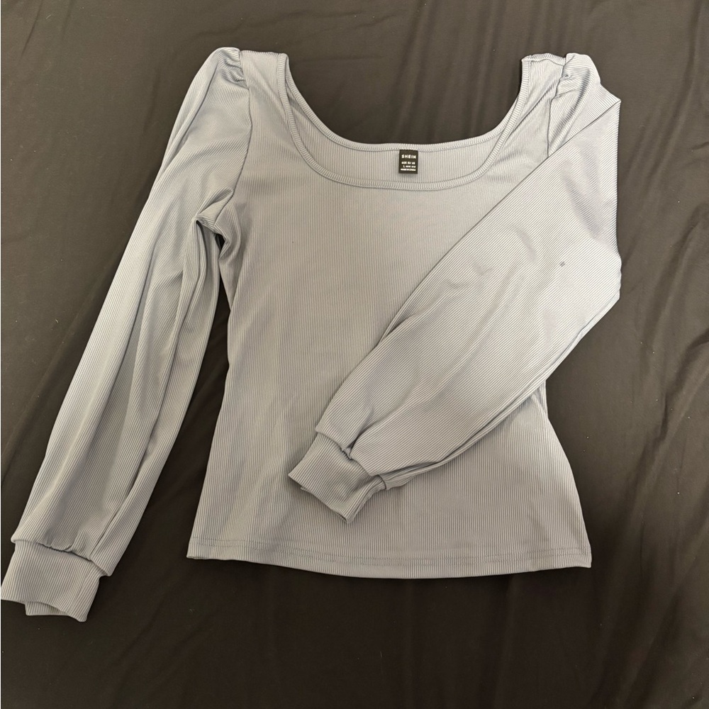 SHEIN Privé Scoop Neck Bishop Sleeve Tee